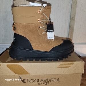 Koolaburra Tan and Black Lace-Back Winter Boots